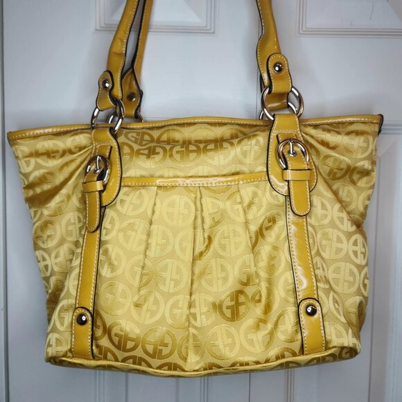 Giani Bernini NEW Gold Logo Tote Bag Faux Leather & Fabric Shoulder Purse NWOT - Picture 2 of 14